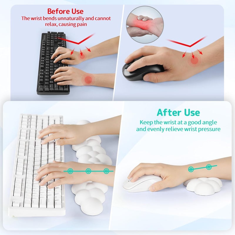 Sushret Cloud Wrist Rest for Keyboard and Mouse, Memory Foam PU Leather Keyboard Wrist Rest with Ergonomic Support, Non-Slip Base, Cute Arm Rest Pad & Palm Cushion, Office Desk Accessory, White - Image 3